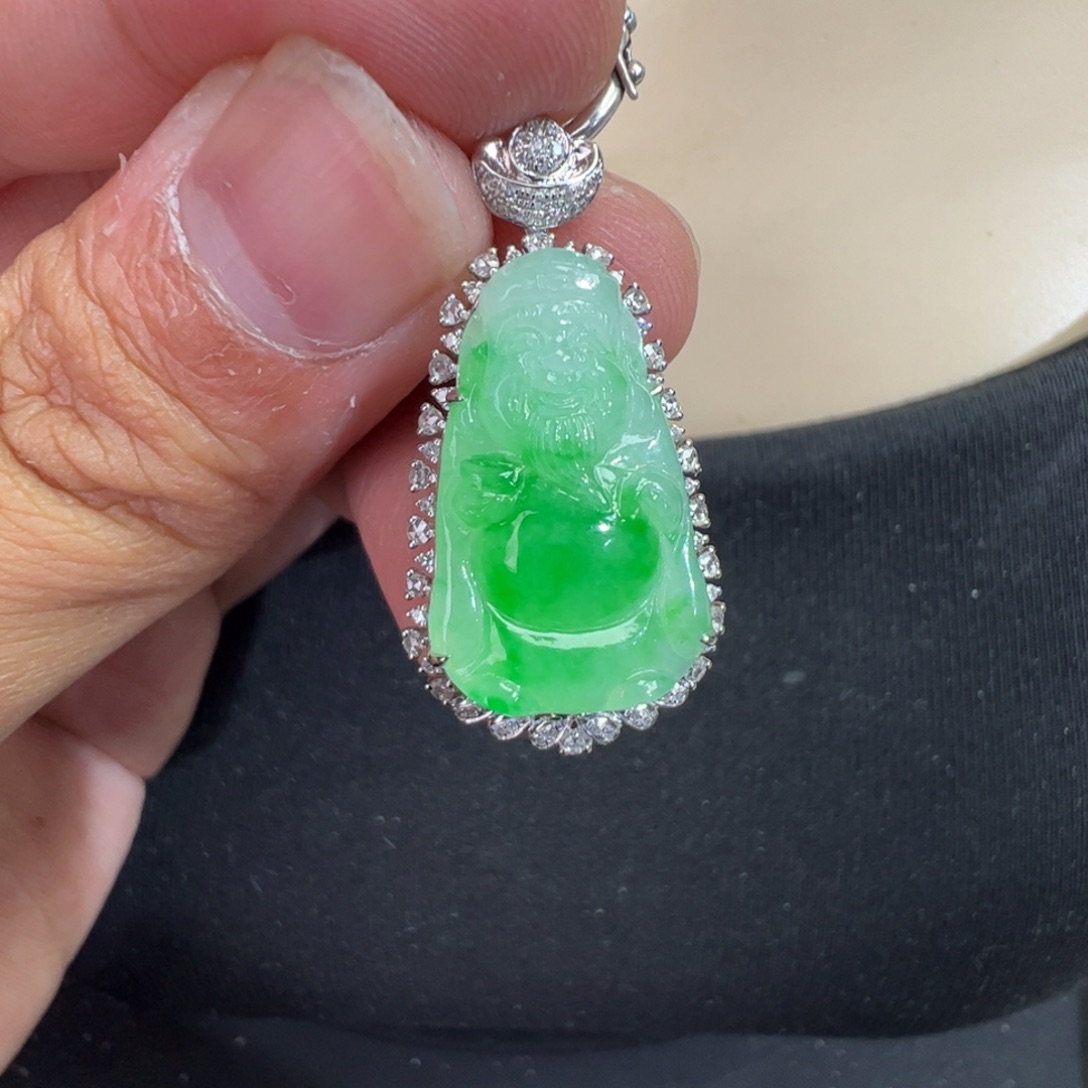 翡翠18K金镶嵌吊坠(不含链)