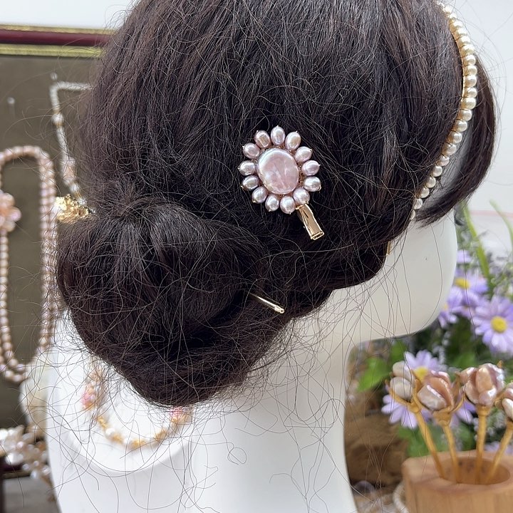 淡水珍珠发饰银S925镶嵌