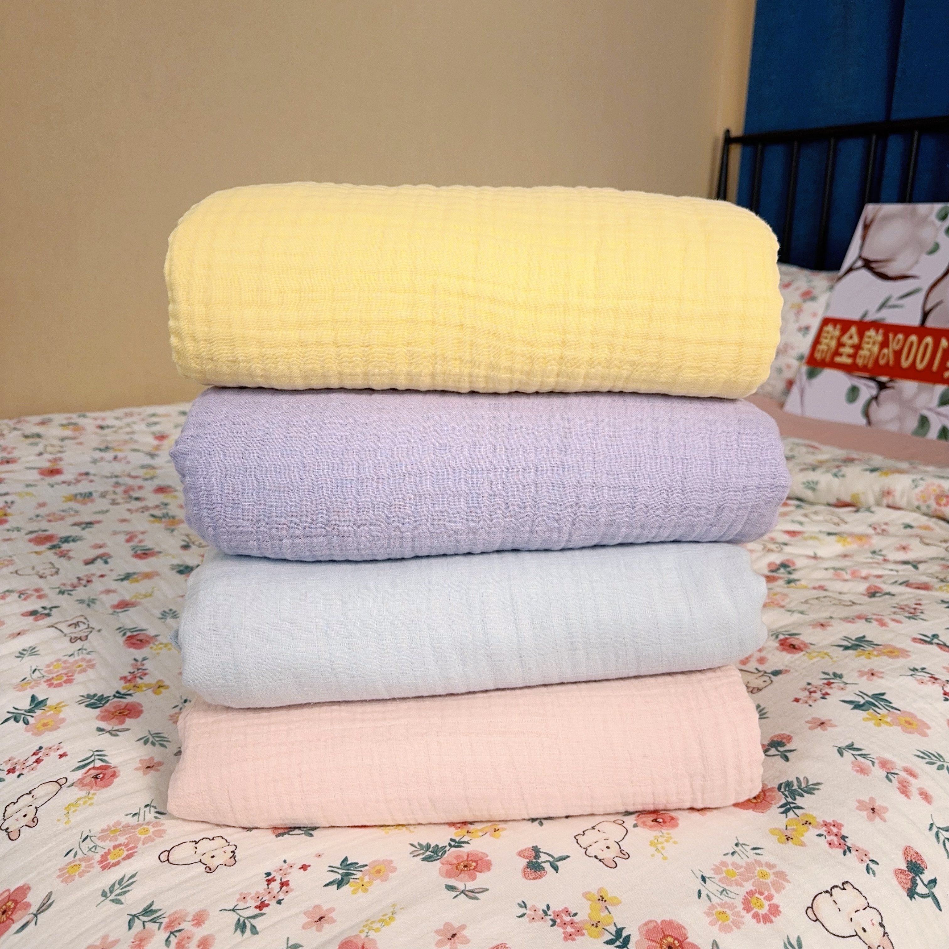  【四层纱布毯】四层扎染草木染纯棉100棉高密毛巾被盖毯【J】