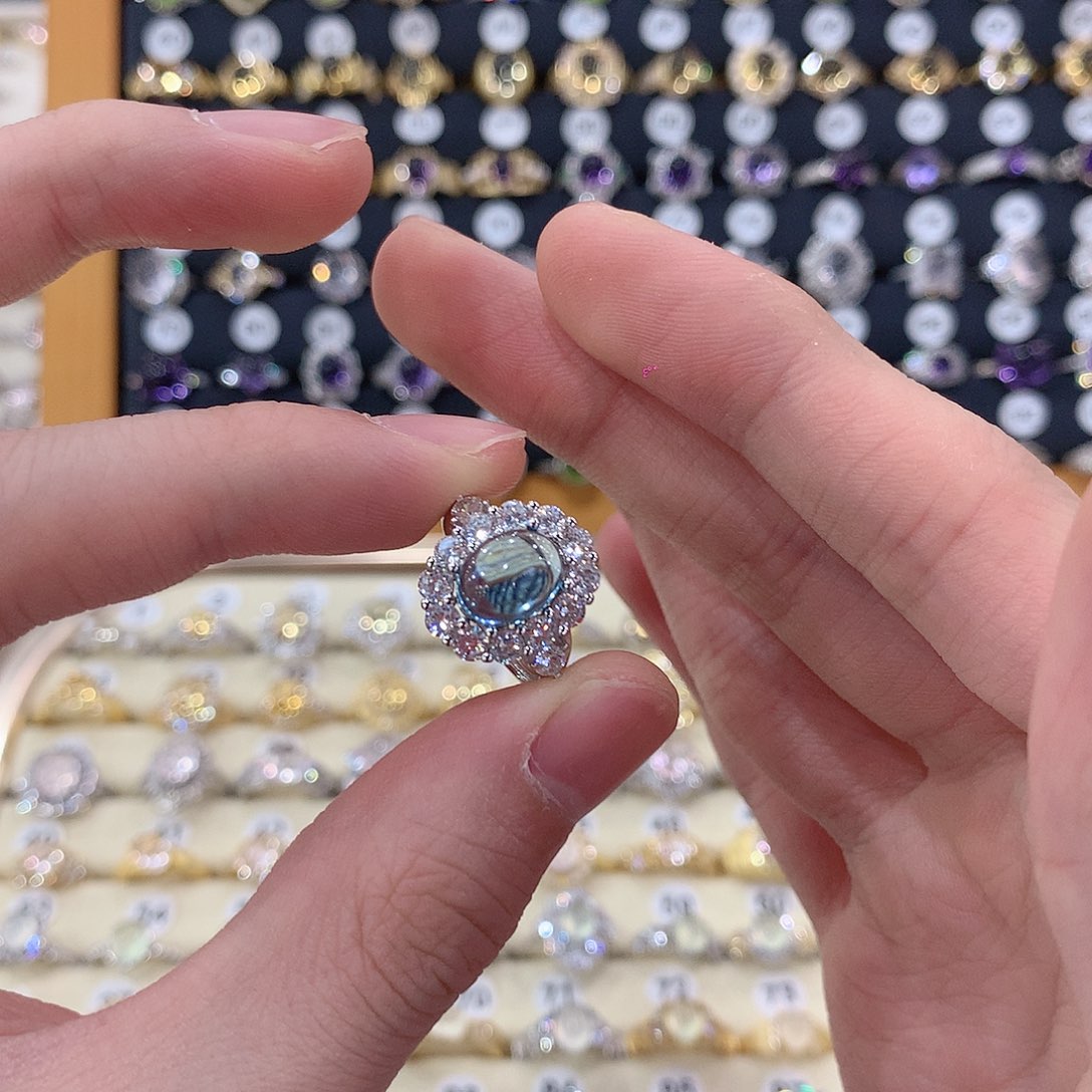 托帕石戒指银S925镶嵌暖****海