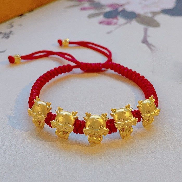 铜合金布艺手链 五福龙手链手工编织款