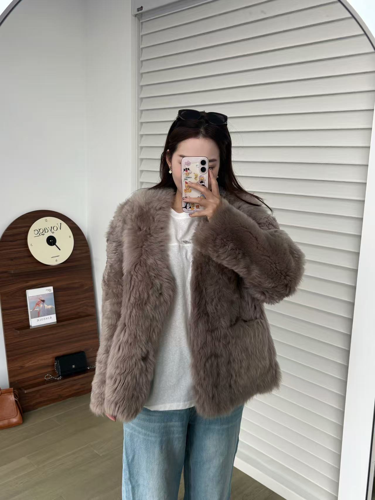 皮毛一体长款灰色系常规长袖短款常规款落肩