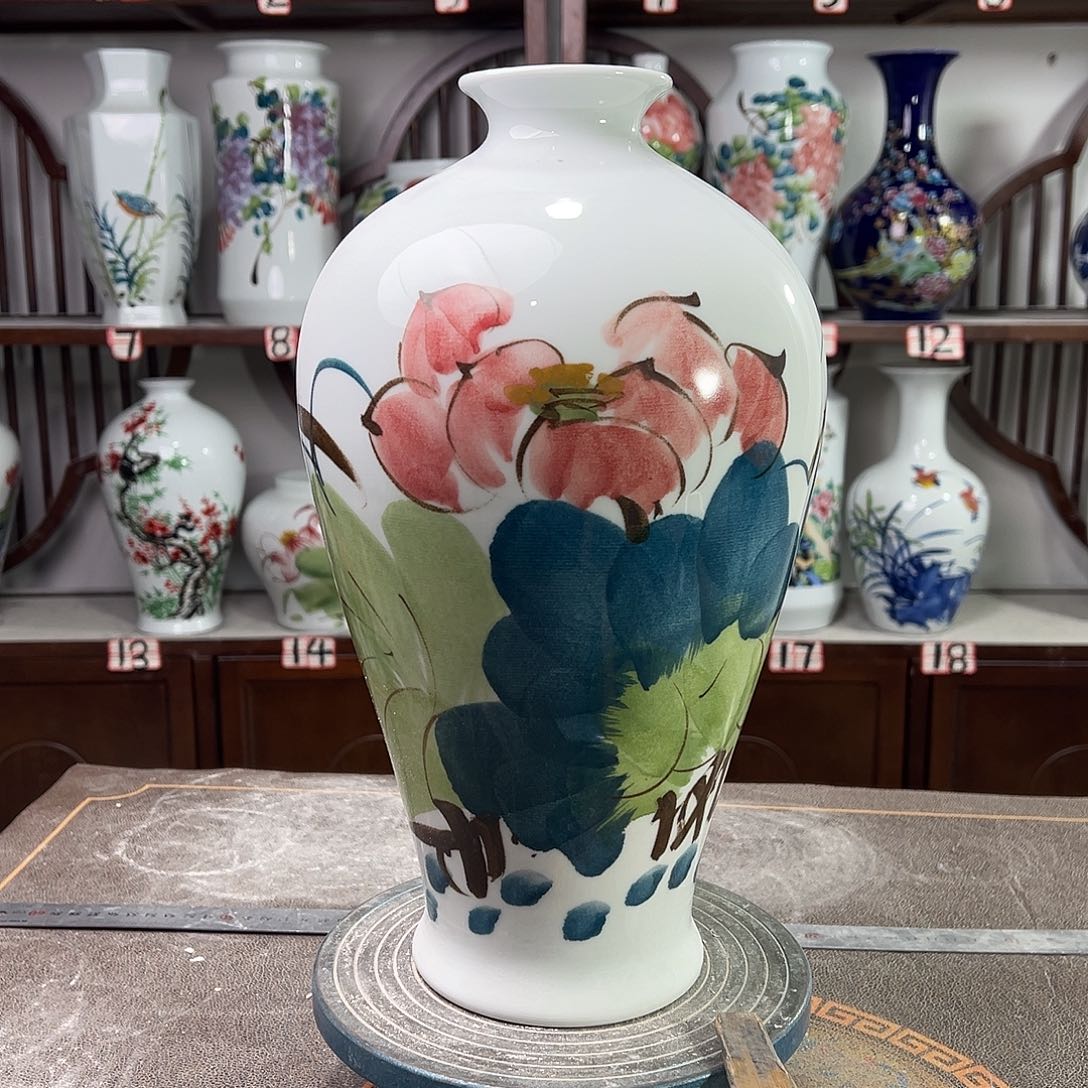 摆件陶景德镇陶瓷梅荷花花