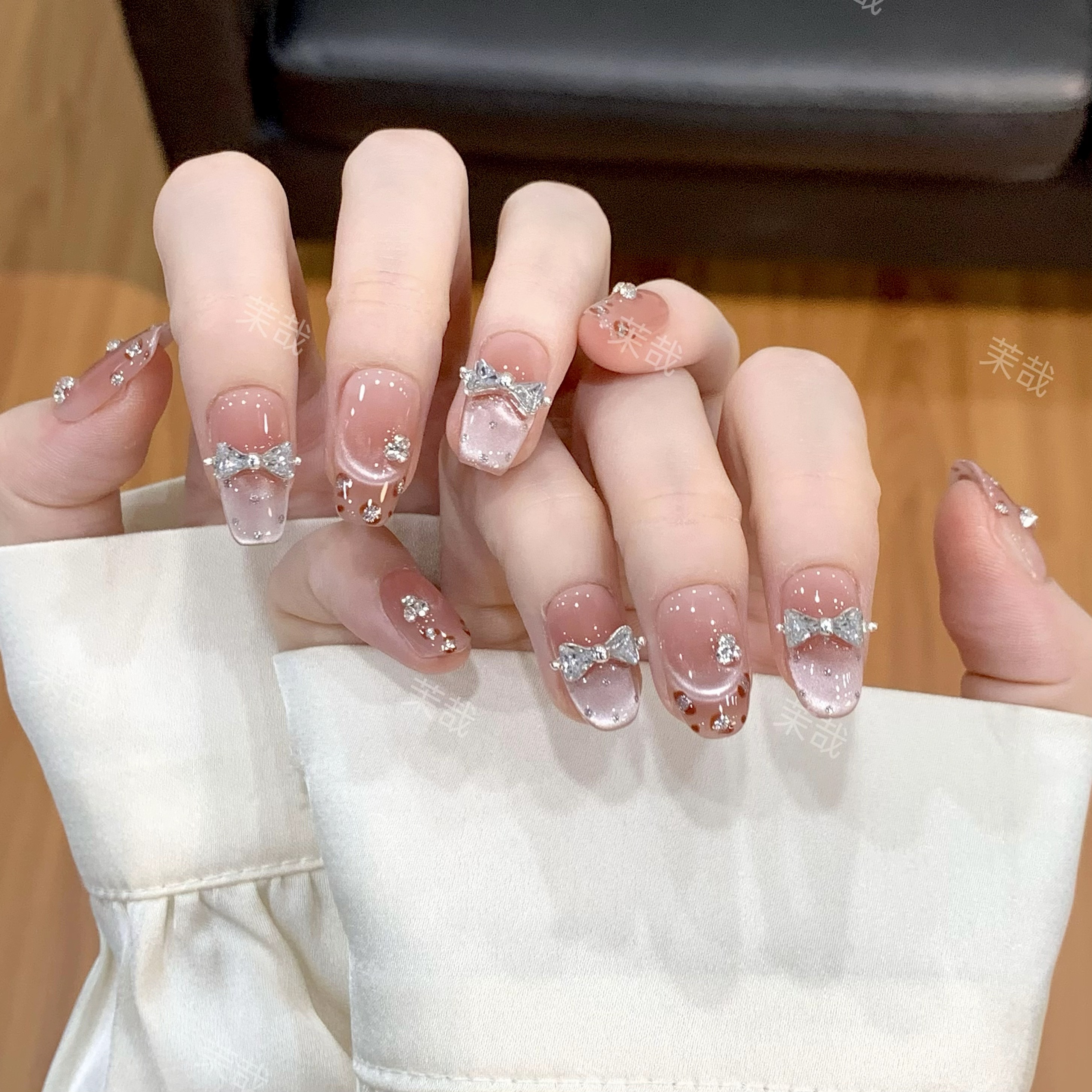 茉哉新锐【甜心布蕾】纯手工定制美甲拆卸穿戴甲A3870