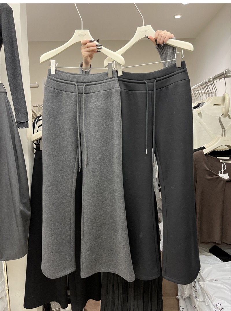 25韩国东大门gogoing冬季松紧腰加绒后保暖直筒阔腿裤女卫裤15922