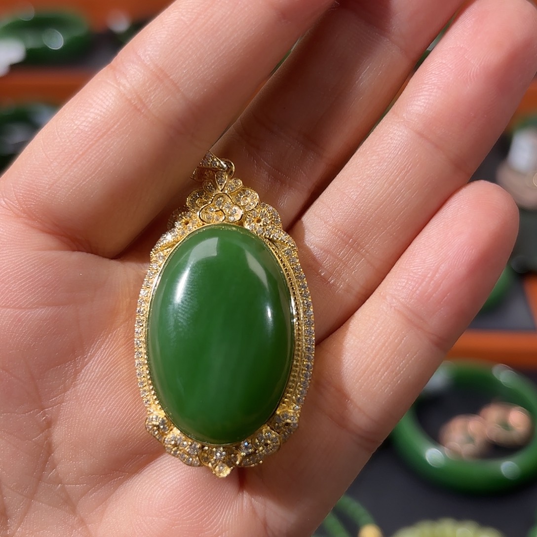 和田玉（碧玉）银S925镶嵌颈饰