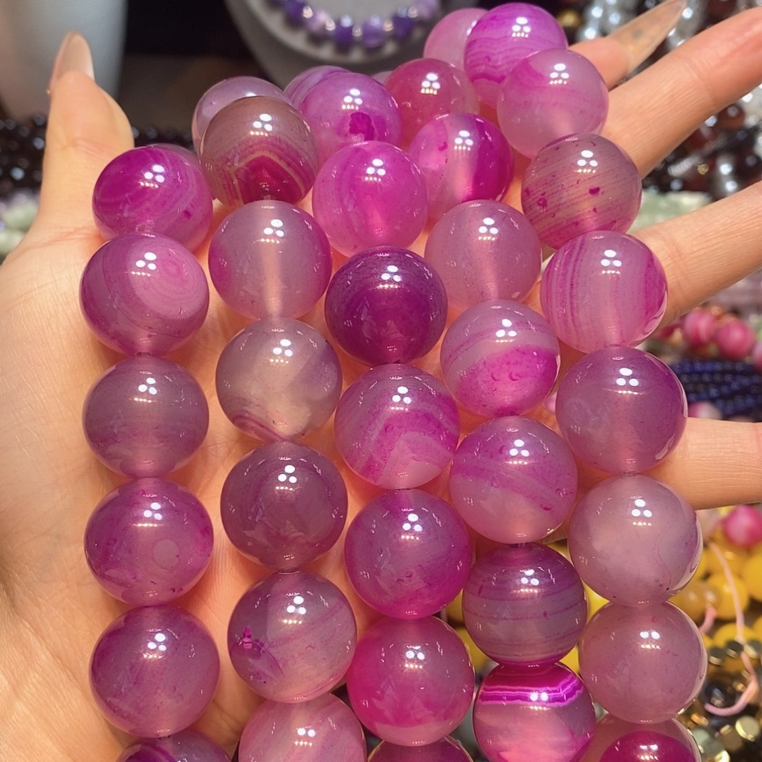 玛瑙/玉髓未镶嵌珠宝半成品20mm玫红玛瑙一条