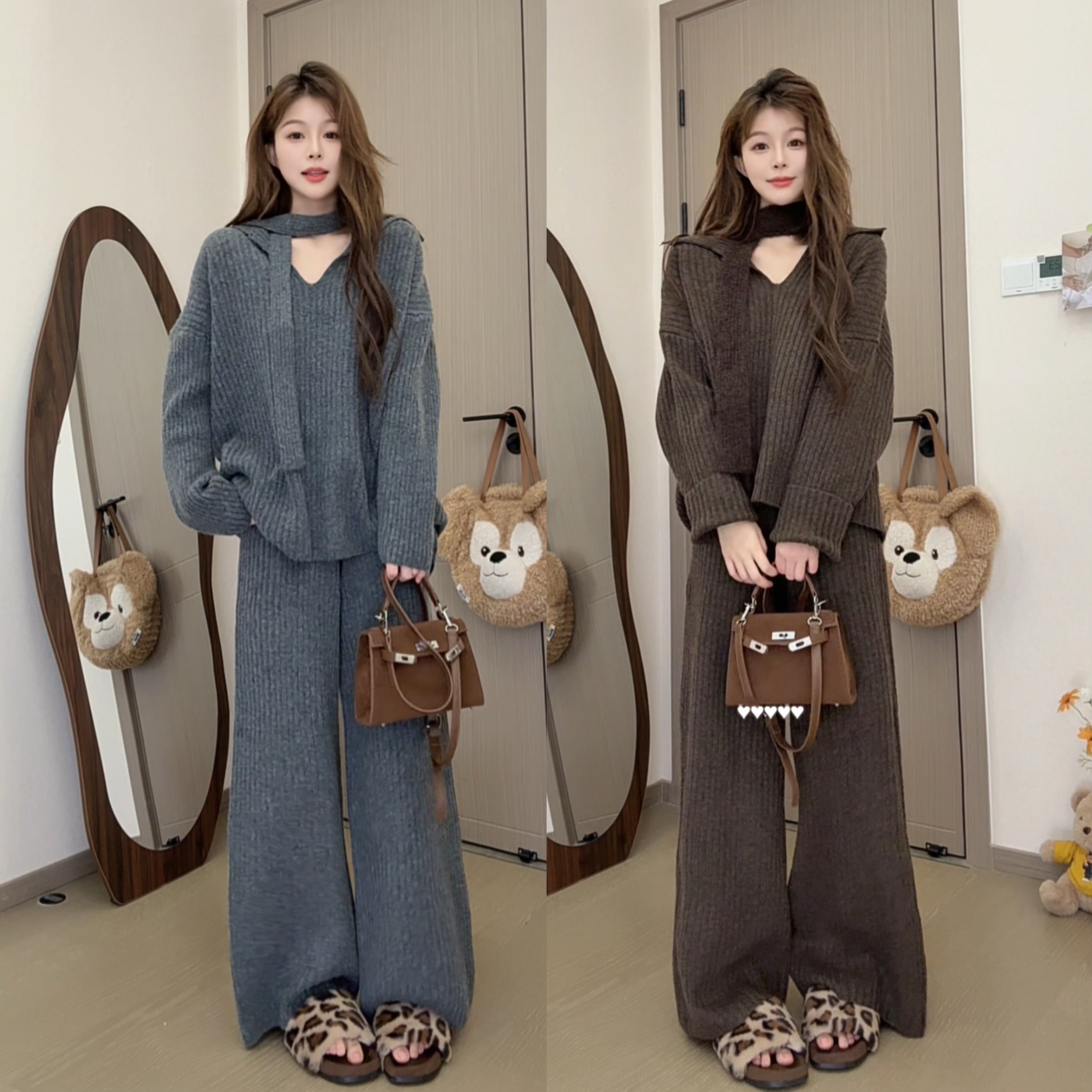 早秋尝鲜价➕运费险➕现货秋冬慵懒风纯色简约百搭休闲裤套装配飘带