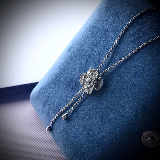 坠链均925银 轻奢925银锆石山茶花吊坠项链优雅气质毛衣链