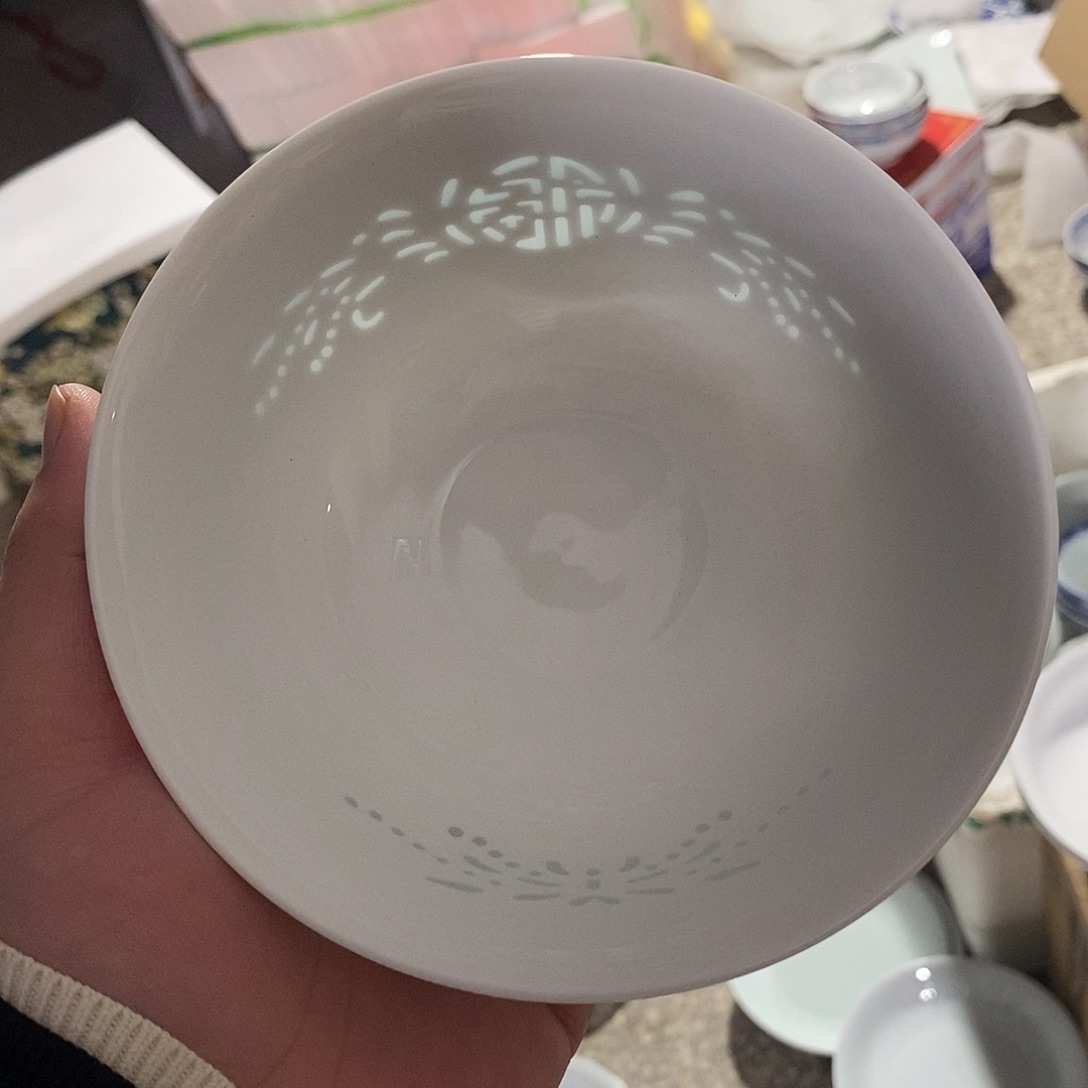 陶摆件5寸高温玲珑瓷碗2支