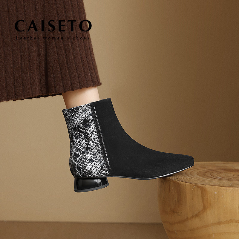 靴子冬季学院中跟短靴平底中筒靴女款时装靴时尚5X316