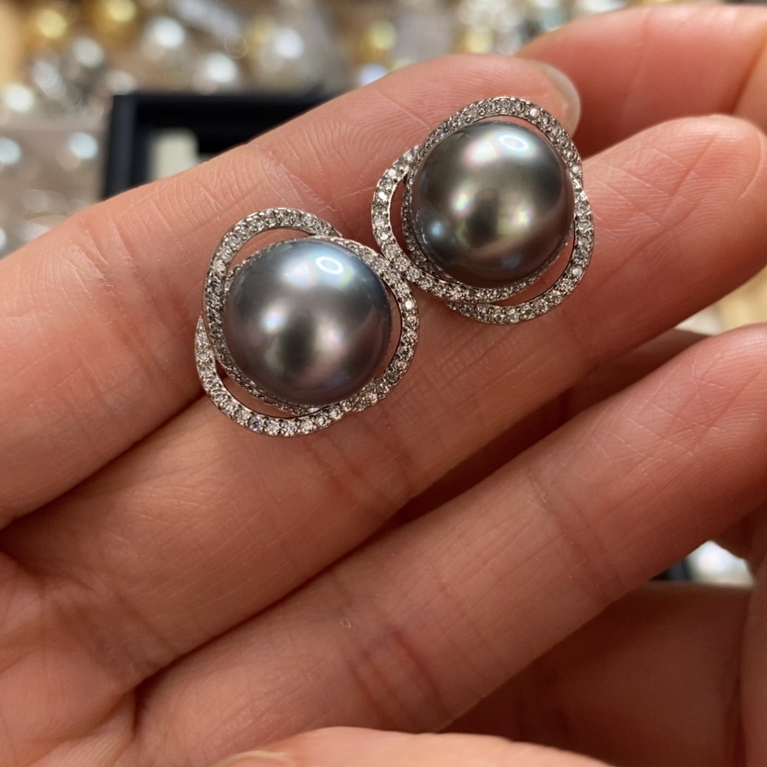 海水珍珠耳饰银S925镶嵌悠*