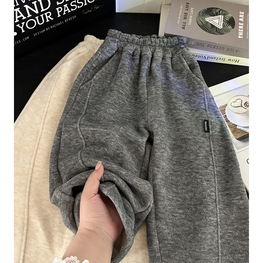 【治愈系弯刀裤】儿童冬季加绒加厚仿羊绒弯刀直筒裤男女中大童休闲