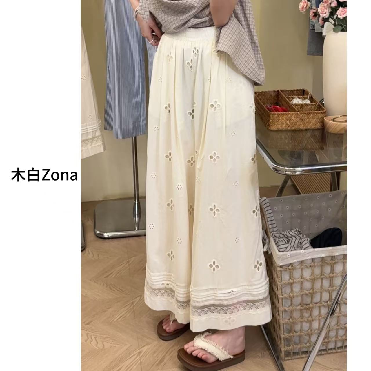 【木白】“花朵镂空” 夏季新款设计感慵懒风镂空阔腿休闲裤