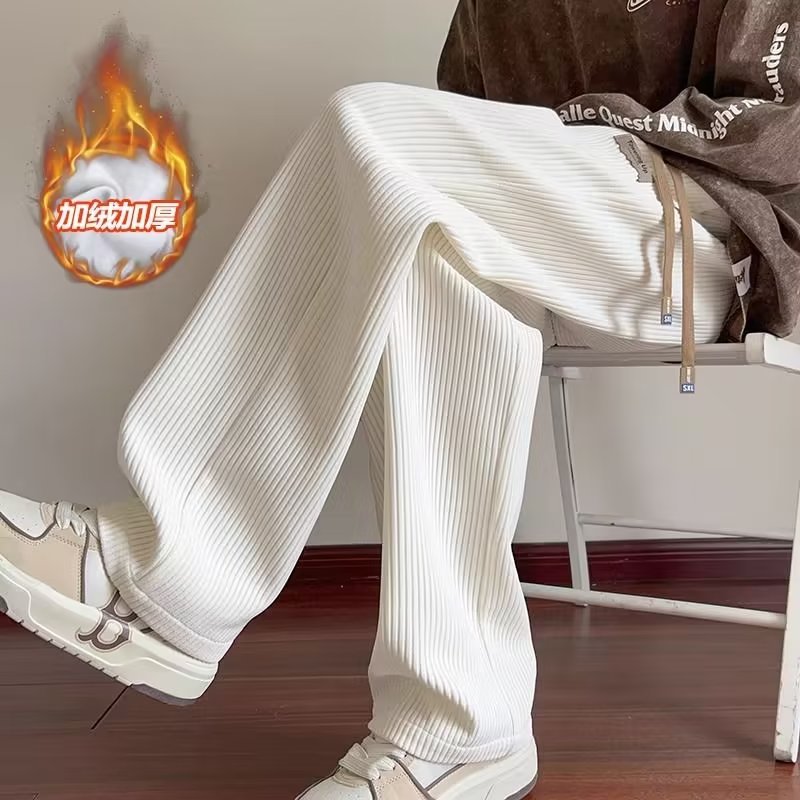 加绒加厚灯芯绒裤子男秋冬高级感oversize运动卫裤直筒阔腿裤男裤