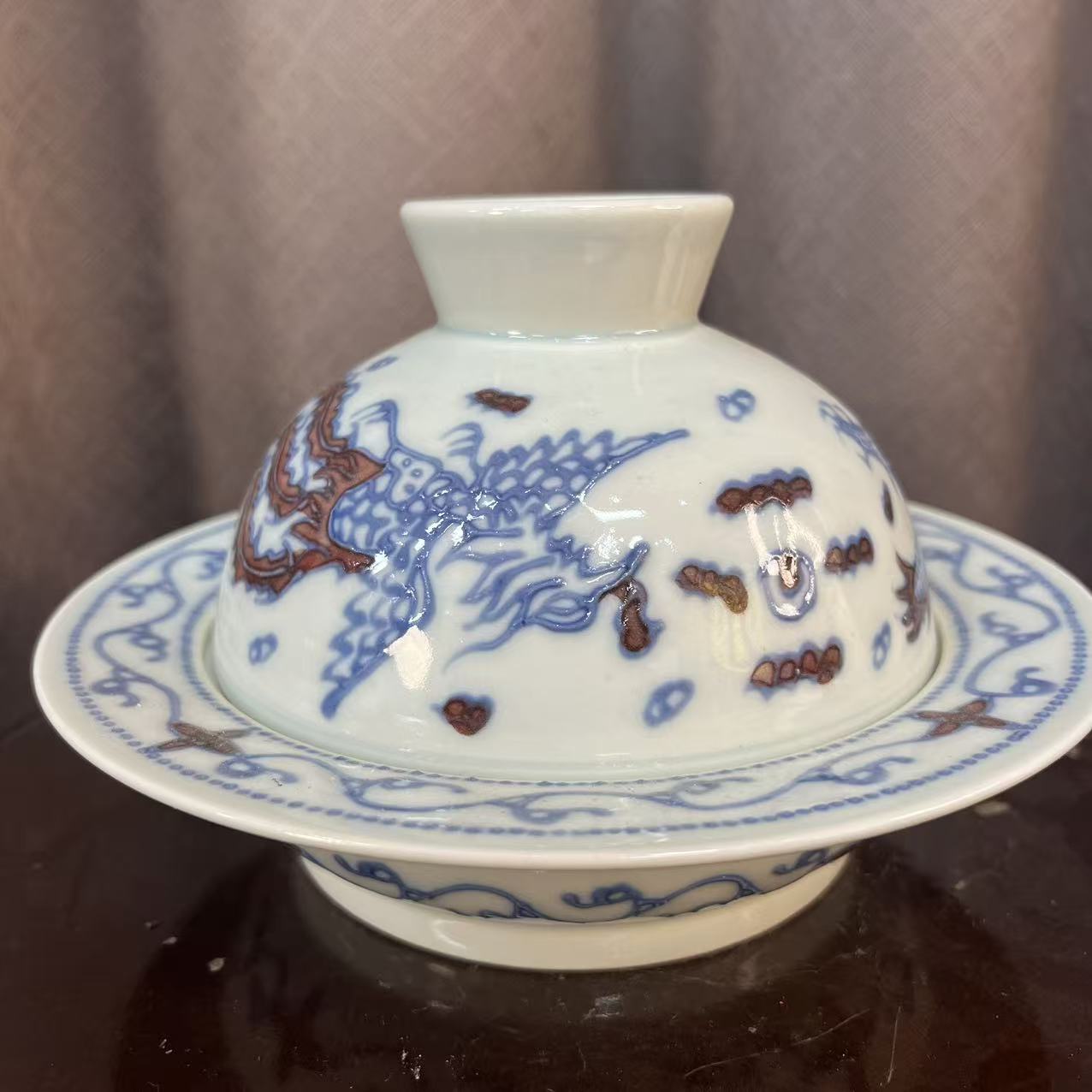 景德镇/陶瓷青花釉里红凤纹盖罐（一比一复刻）