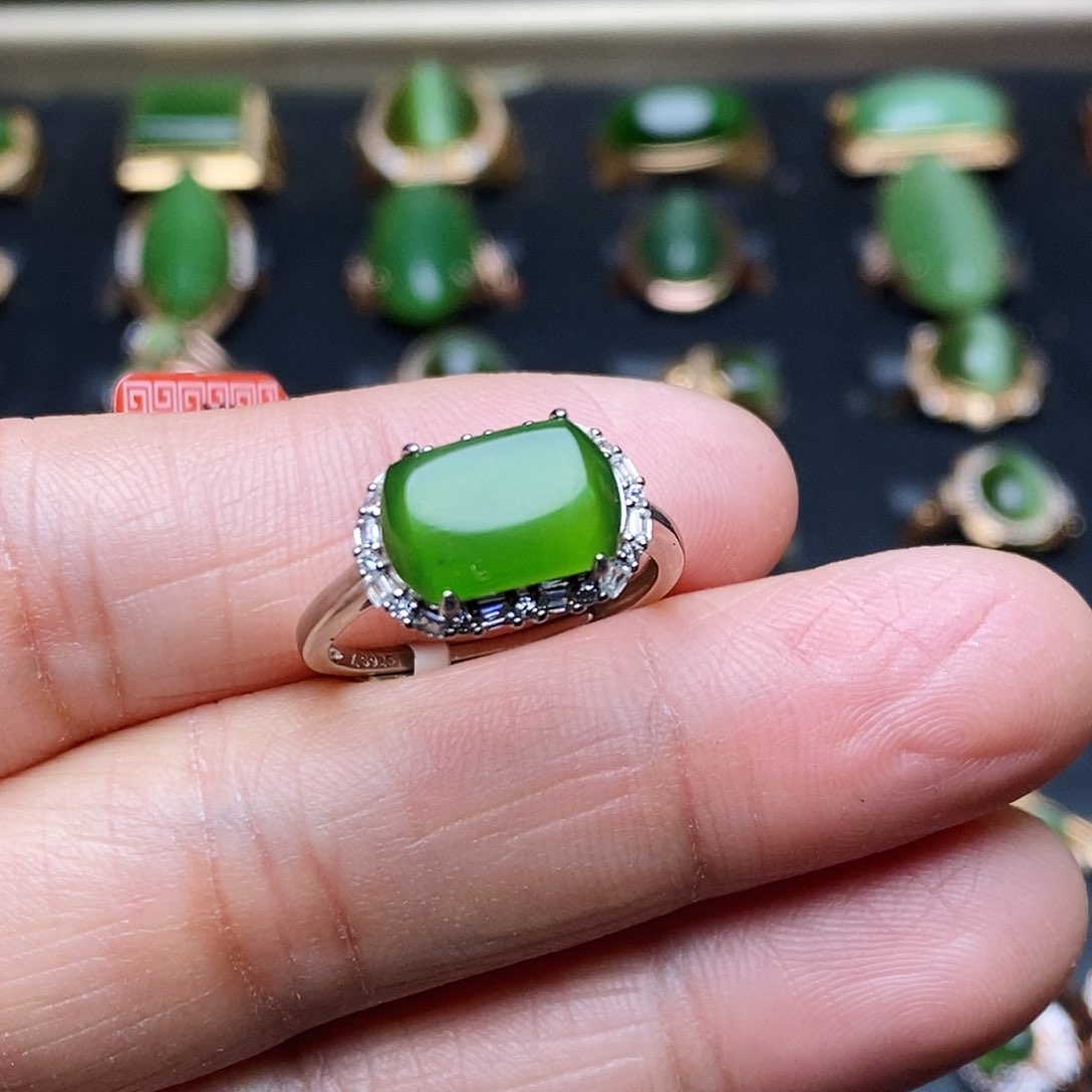 和田玉（碧玉）戒指银S925镶嵌