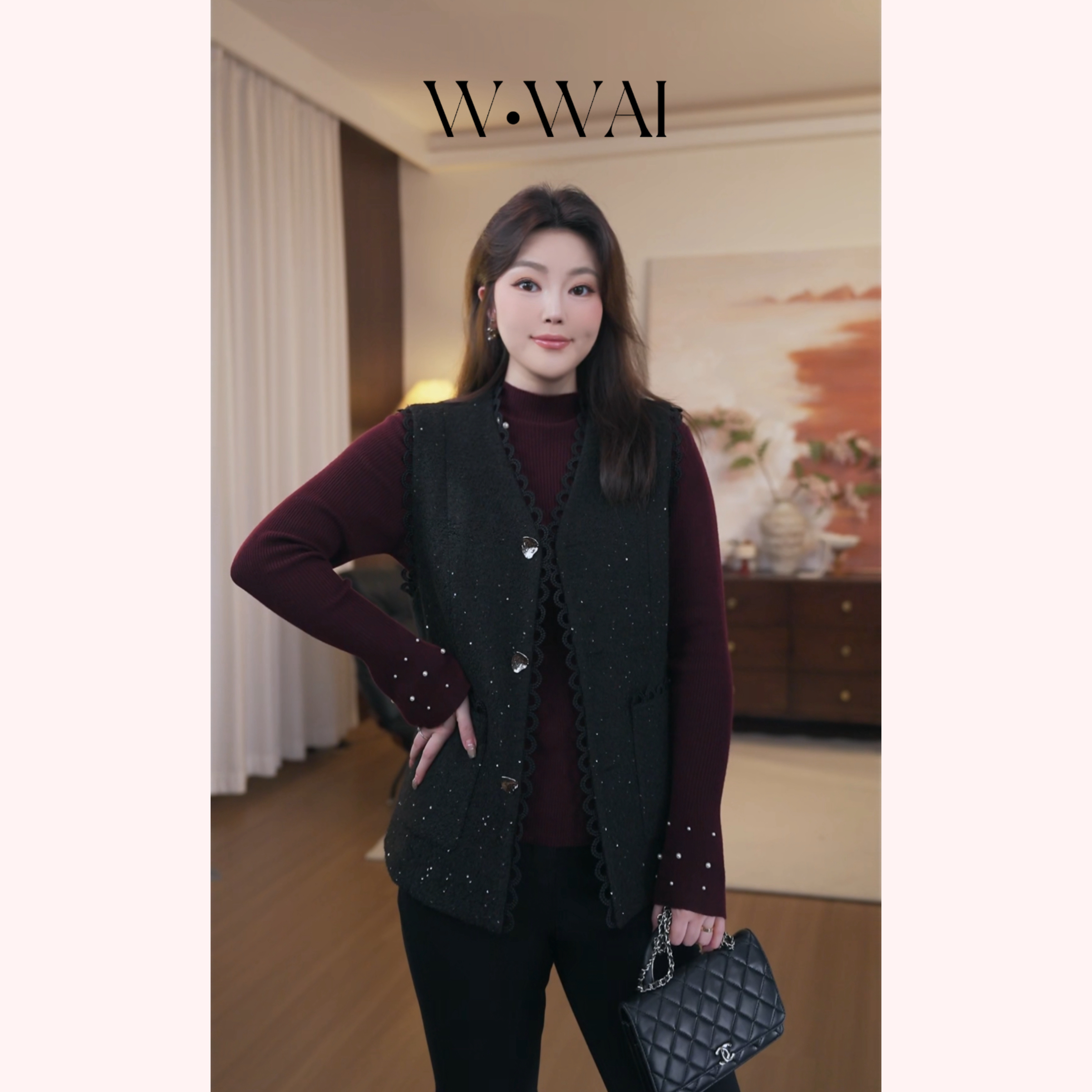 【自洽】显瘦羊毛奢感蕾丝花边小香风马甲 Q53M330