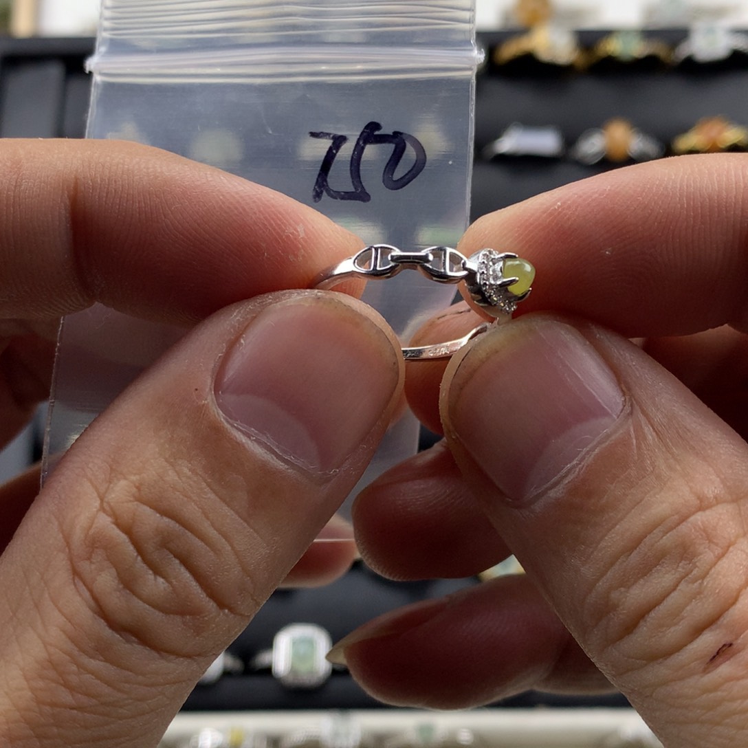 翡翠银S925镀金镶嵌戒指750