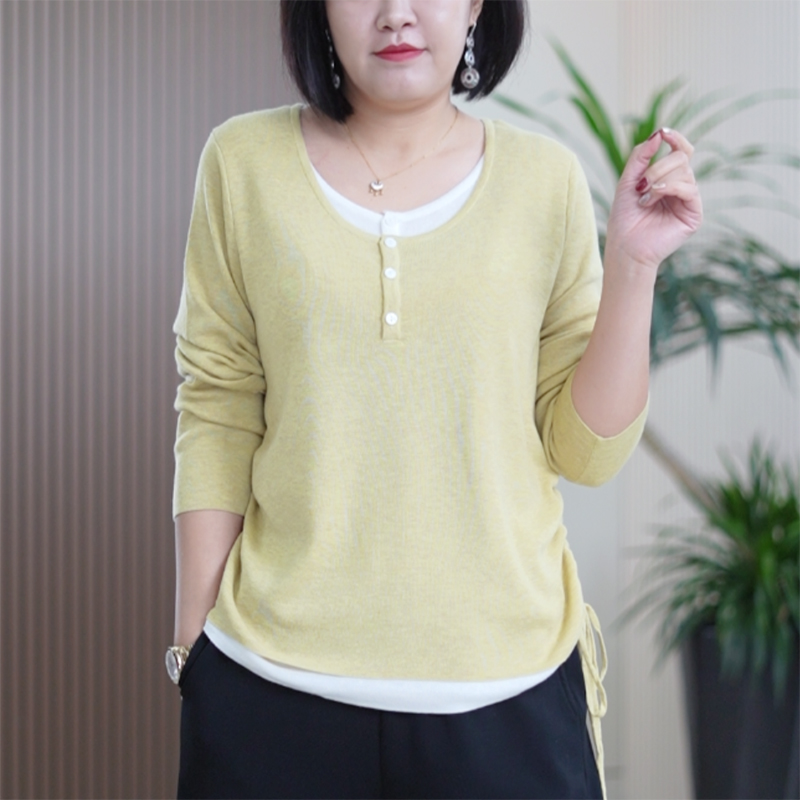 绵羊毛假两件针织衫收腰时尚显瘦撞色大码宽松韩系秋季新款上衣女