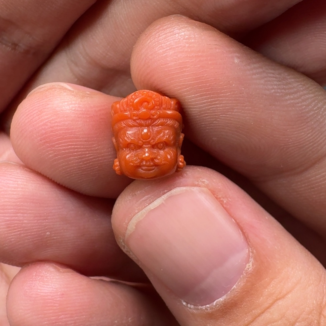 南红玛瑙包浆雕刻黄财神头9.2✖️10.9mm未镶嵌