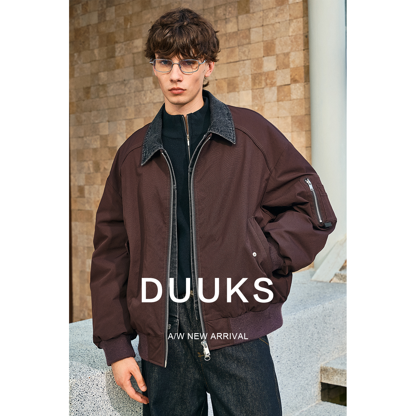 DUUKS拼接翻领假两件羽绒服男士轻薄休闲2025新款秋冬季保暖外套