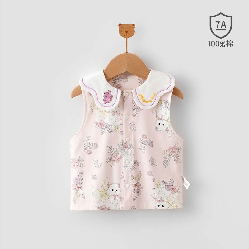 婴儿春秋款纯棉马甲男女宝宝7A抗菌保暖坎肩森系外套加厚双层上衣