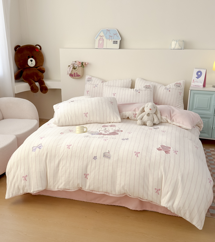 牛奶绒加厚四件套卡通小狗珊瑚绒床单被套加绒单人宿舍三件套冬款