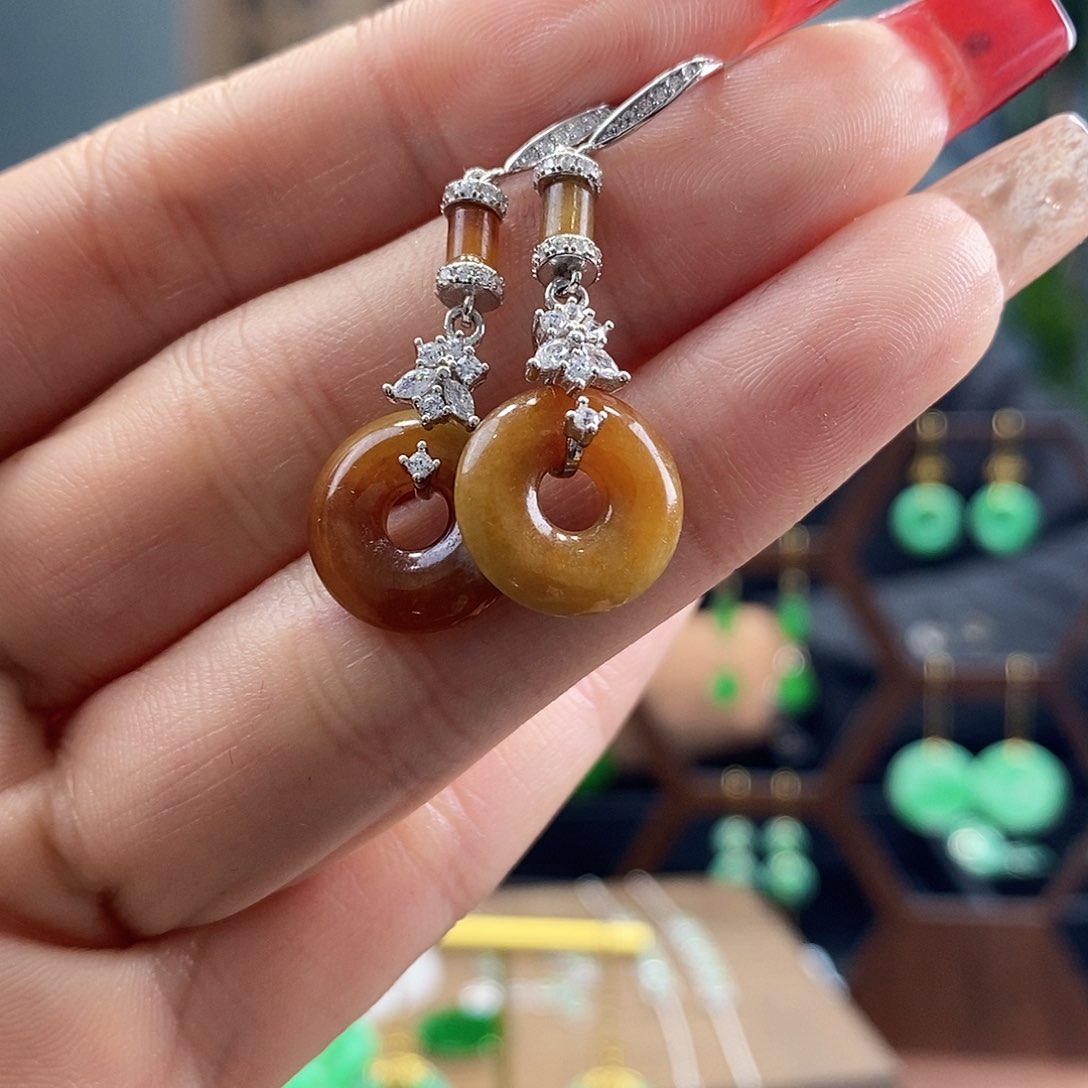 翡翠耳饰银S925镶嵌翡翠