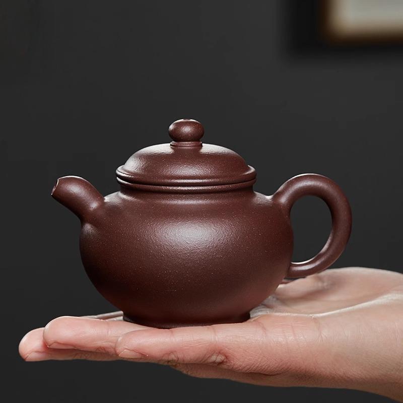 宜兴原矿手工道洪掇只壶紫泥195cc内推7孔