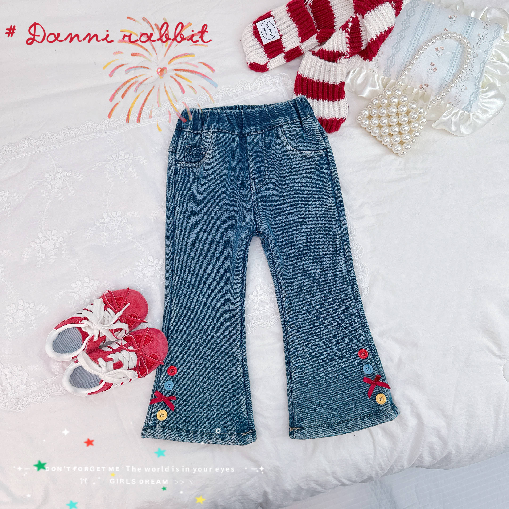 「Dannirabbit」【岁岁欢愉】冬款&女童加绒彩色纽扣喇叭裤【X-8931】