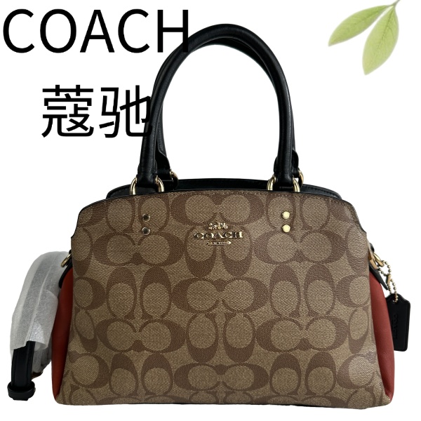 99新 COACH/蔻驰 老花拼红戴妃手提斜挎包G25117091底长26X18
