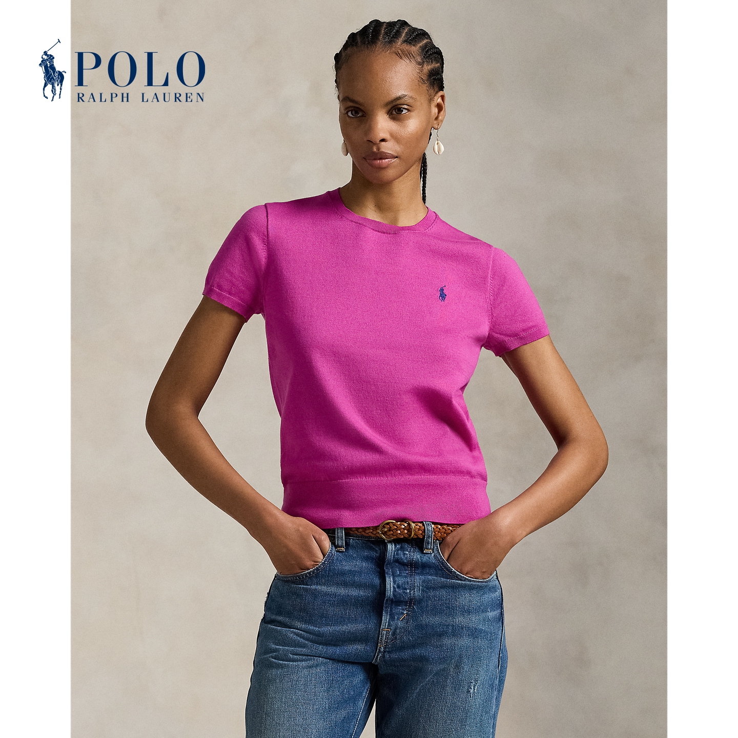 Ralph Lauren/拉夫劳伦女装 25年早秋修身版型短袖圆领针织衫