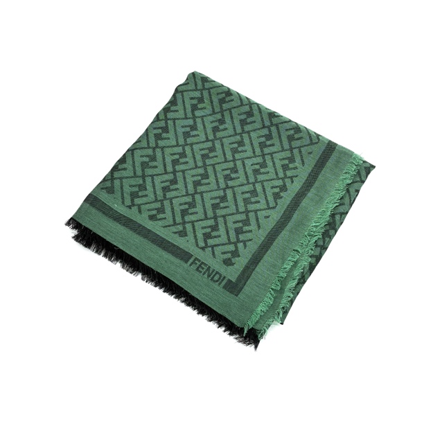 99新 FENDI/芬迪 军绿色拼黑色经典老花方巾围巾1100*1100mm2580
