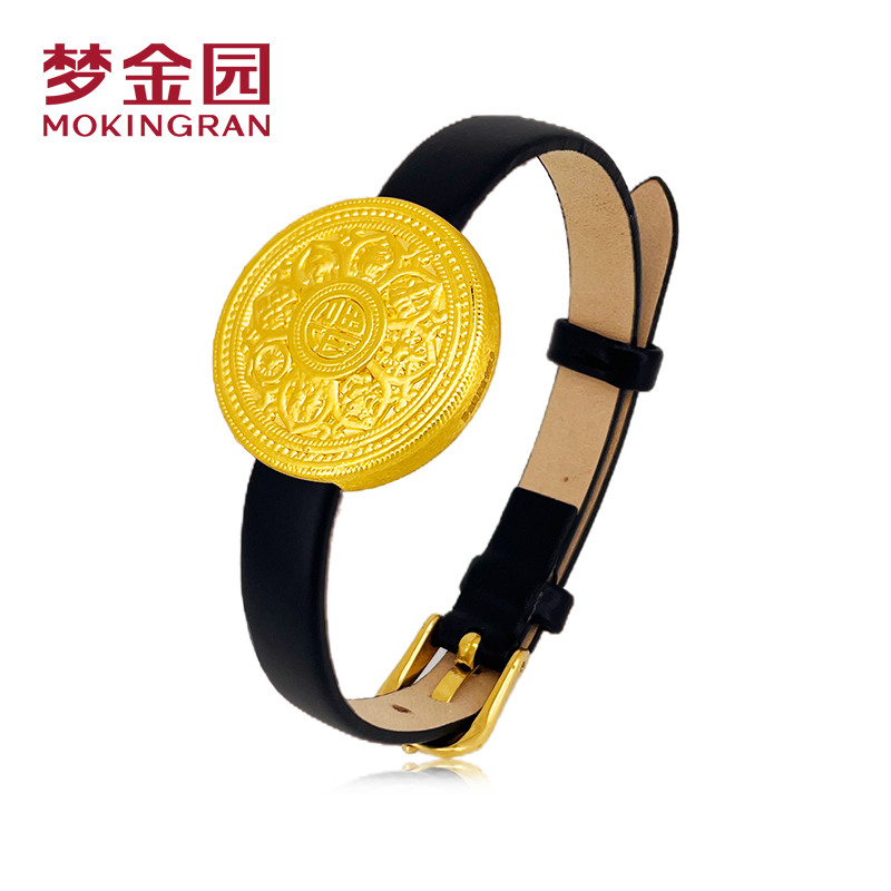 【梦金园】黄金9999 足金黑色表带八宝罗盘时尚手表硬金工艺PB-1104