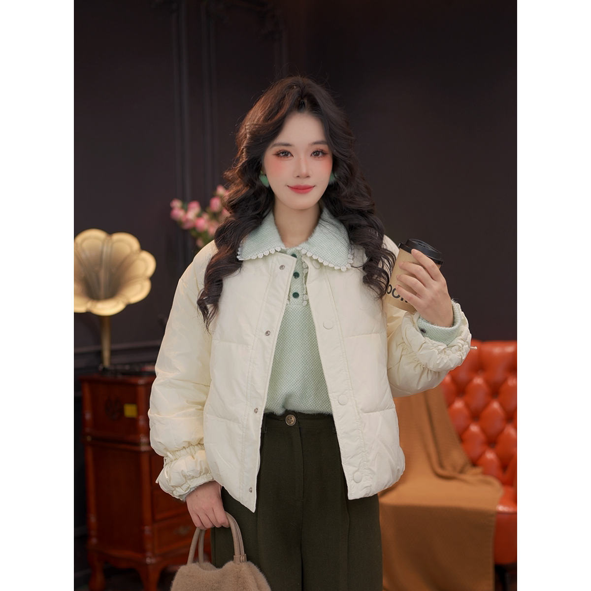 婉儿  纯色短款女秋冬季防风保暖面包服外套#K10313