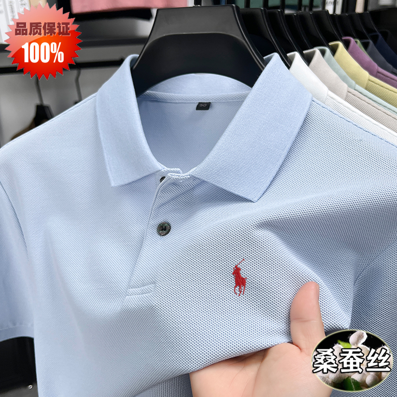 【北美专柜】拉夫小马标刺绣POLO衫夏季冰爽桑蚕丝男士翻领短袖T恤