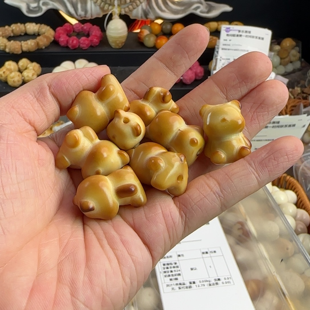 菩提根/象牙果手串微瑕牙果炭烤小熊10颗脖子有裂