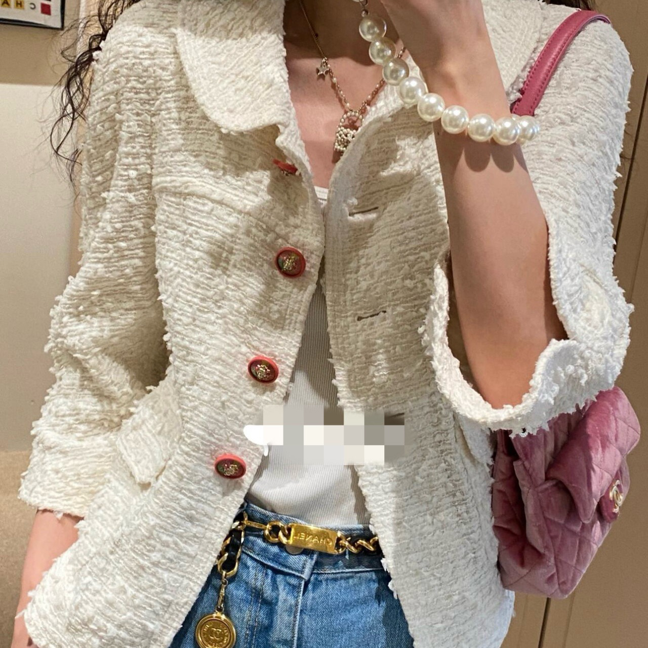 99新 Chanel/香奈儿 白色粗花狮子扣西装外套 44码 00995