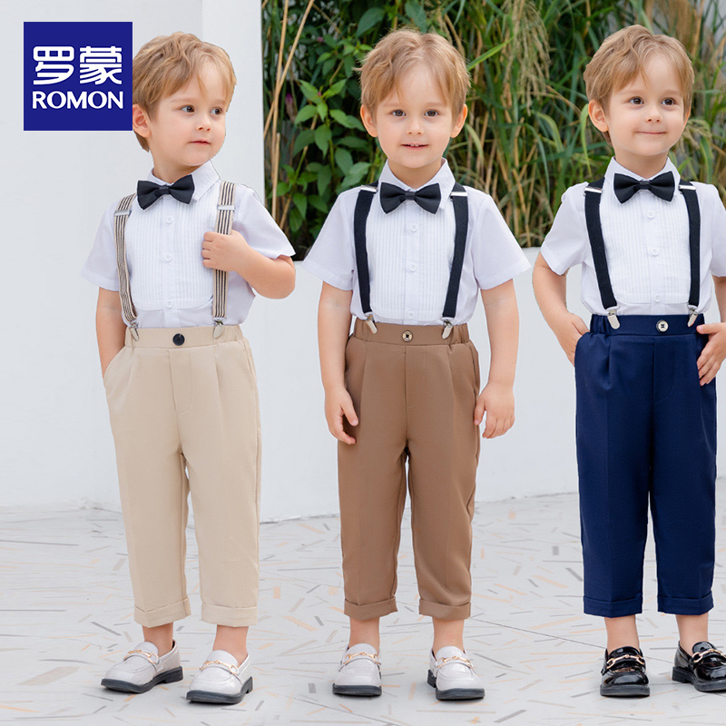 儿童背带裤夏款男童小童主持合唱演出服宝宝帅气周岁花童礼服套装