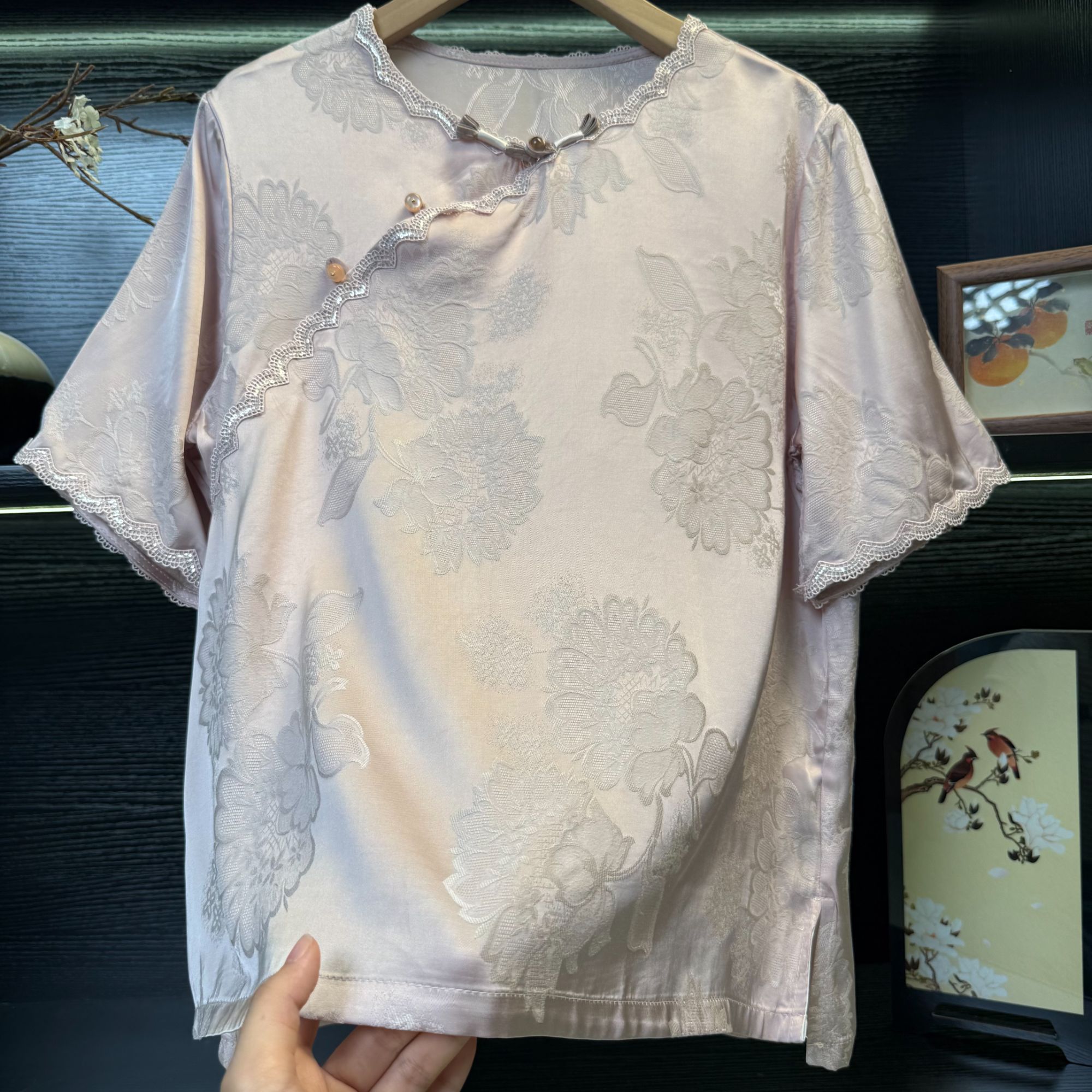 【半亩花甜】中式改良素版蕾丝花边气质小衫2190