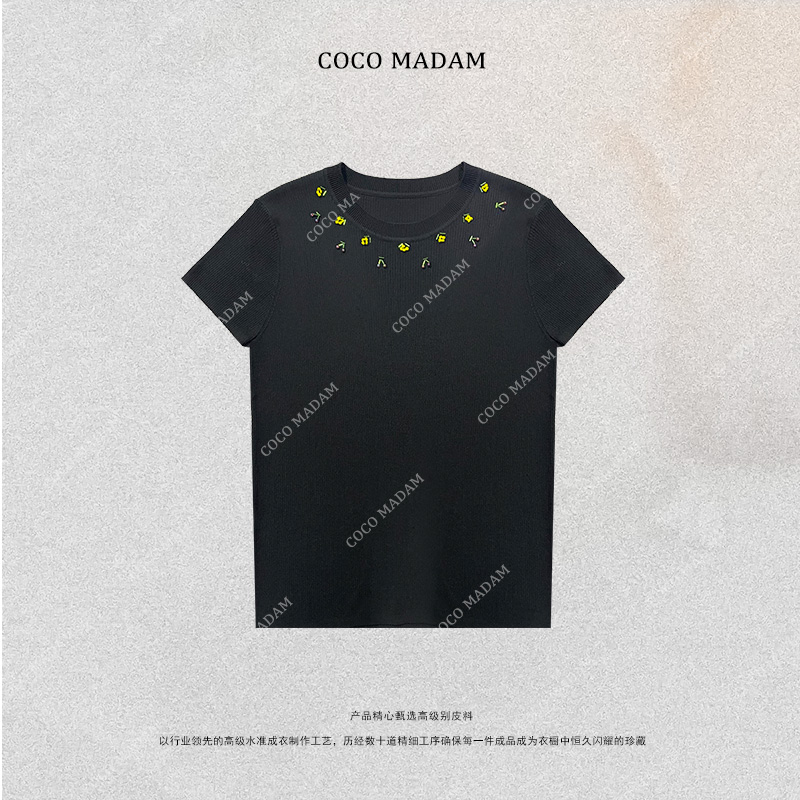 NIUNIU ·T-104 手工钉珠纯色修身短袖T恤