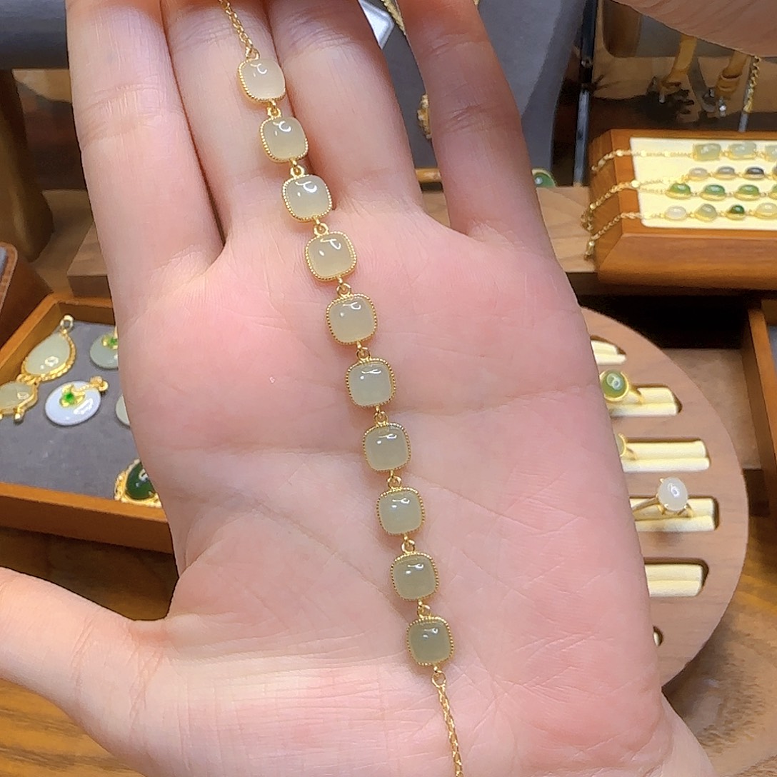 和田玉手链银S925镀金镶嵌晴水渐变手链