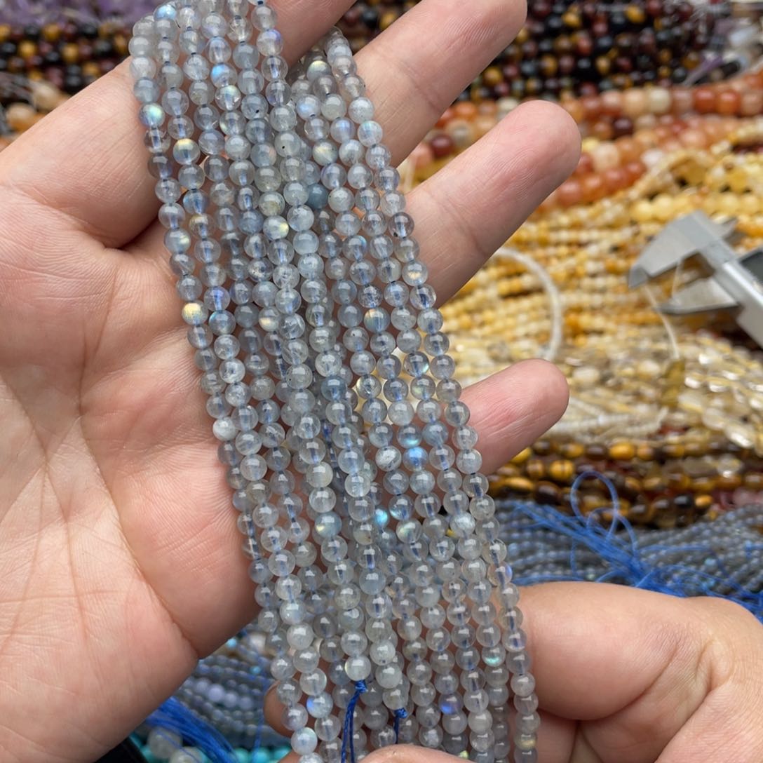 玛瑙/玉髓珠宝半成品未镶嵌一条装4mm灰月光圆珠