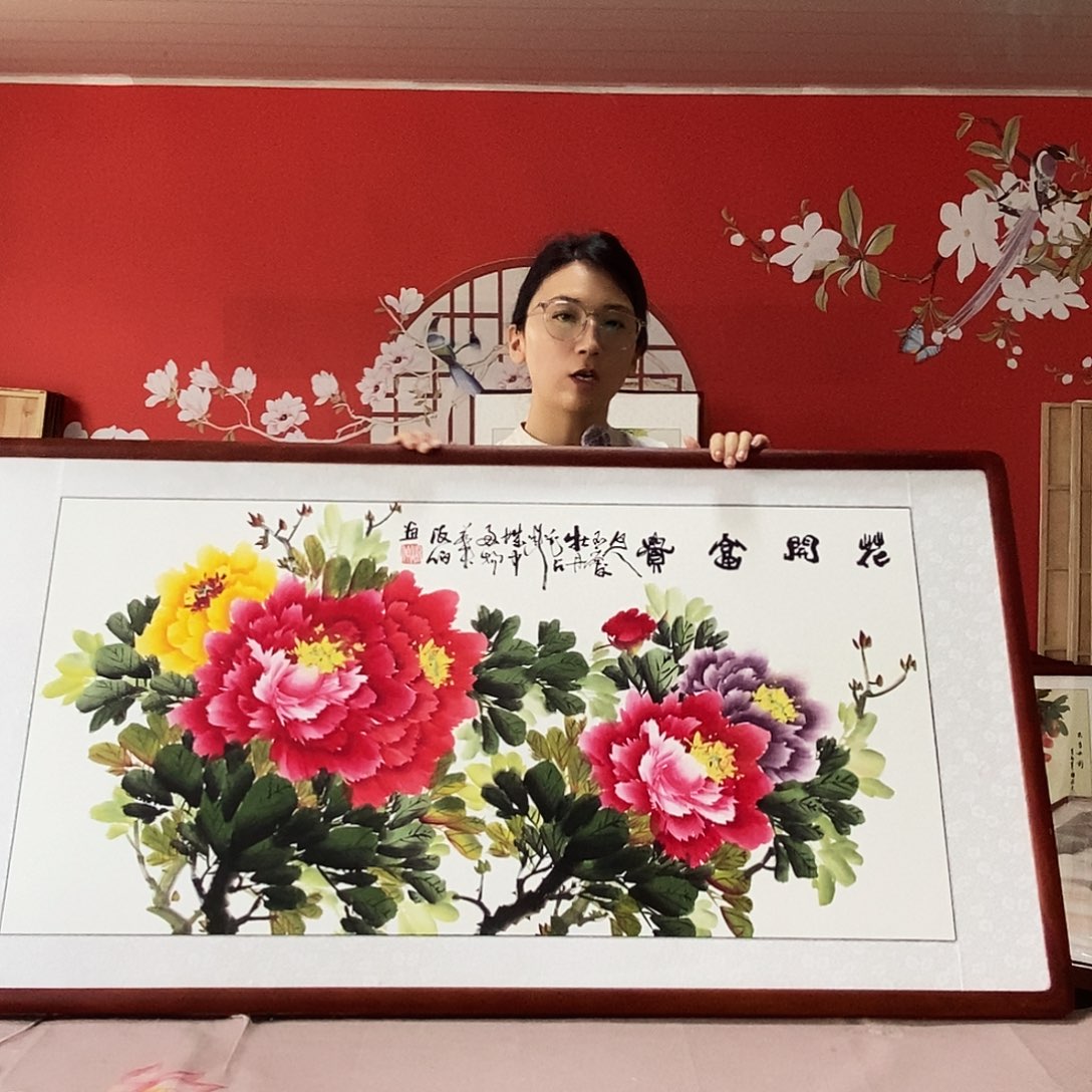 国画手写手绘国画作品62✖️122带框包邮