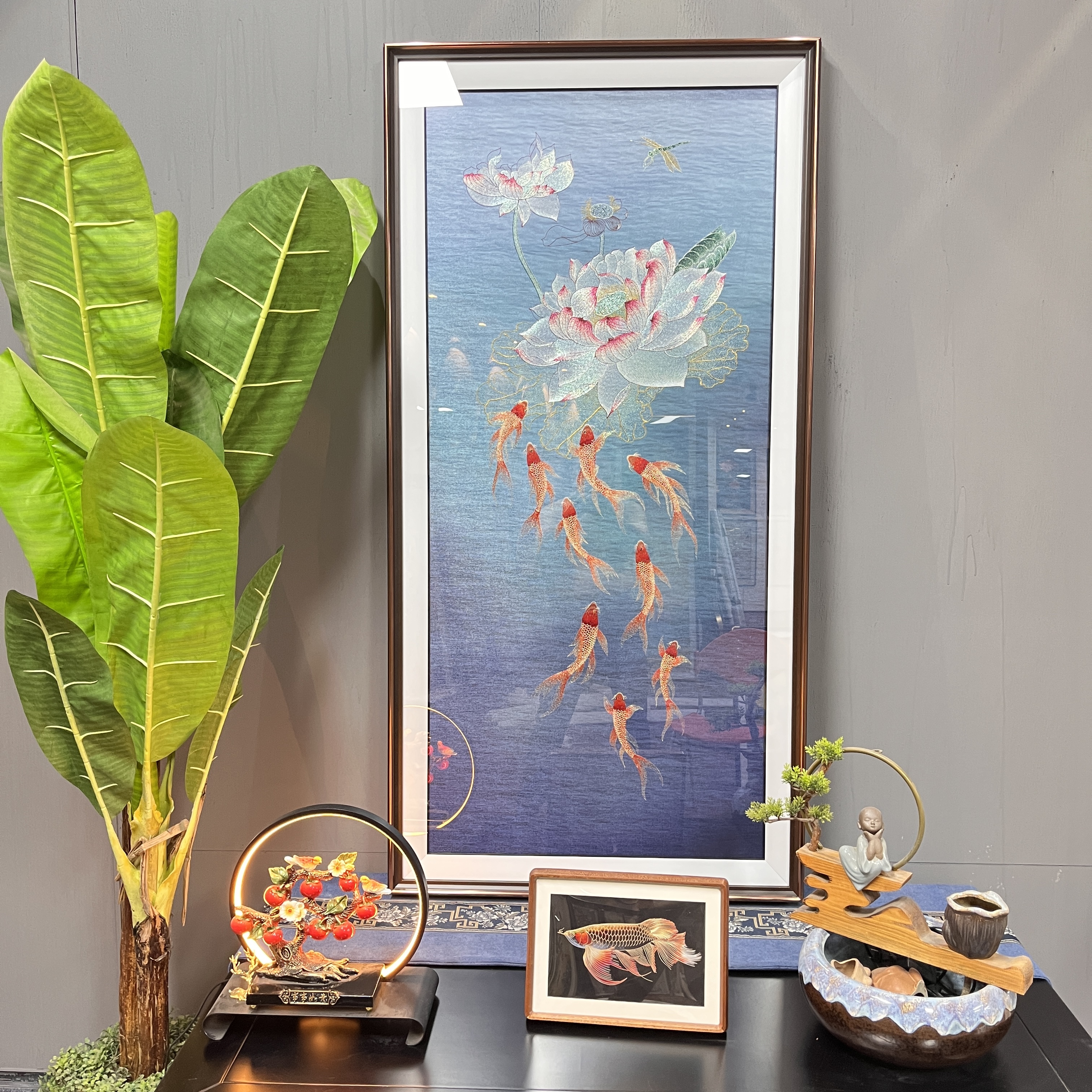 2025织锦绣连年有余图玄关装饰画刺绣画现代简约新中式走廊过道画