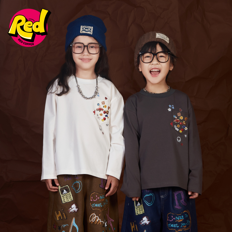 redcopper2025秋季新款儿童美式简约长袖T恤CH352420