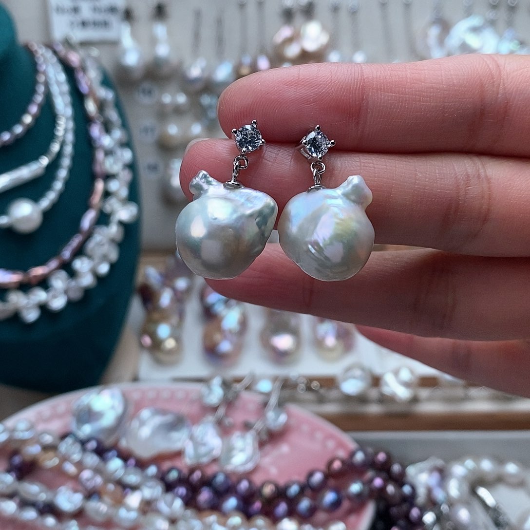 淡水珍珠耳饰银S925镶嵌11