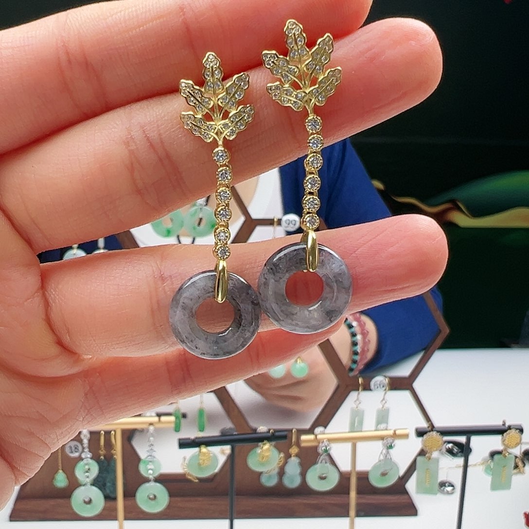 翡翠耳饰银S925镶嵌天然翡翠