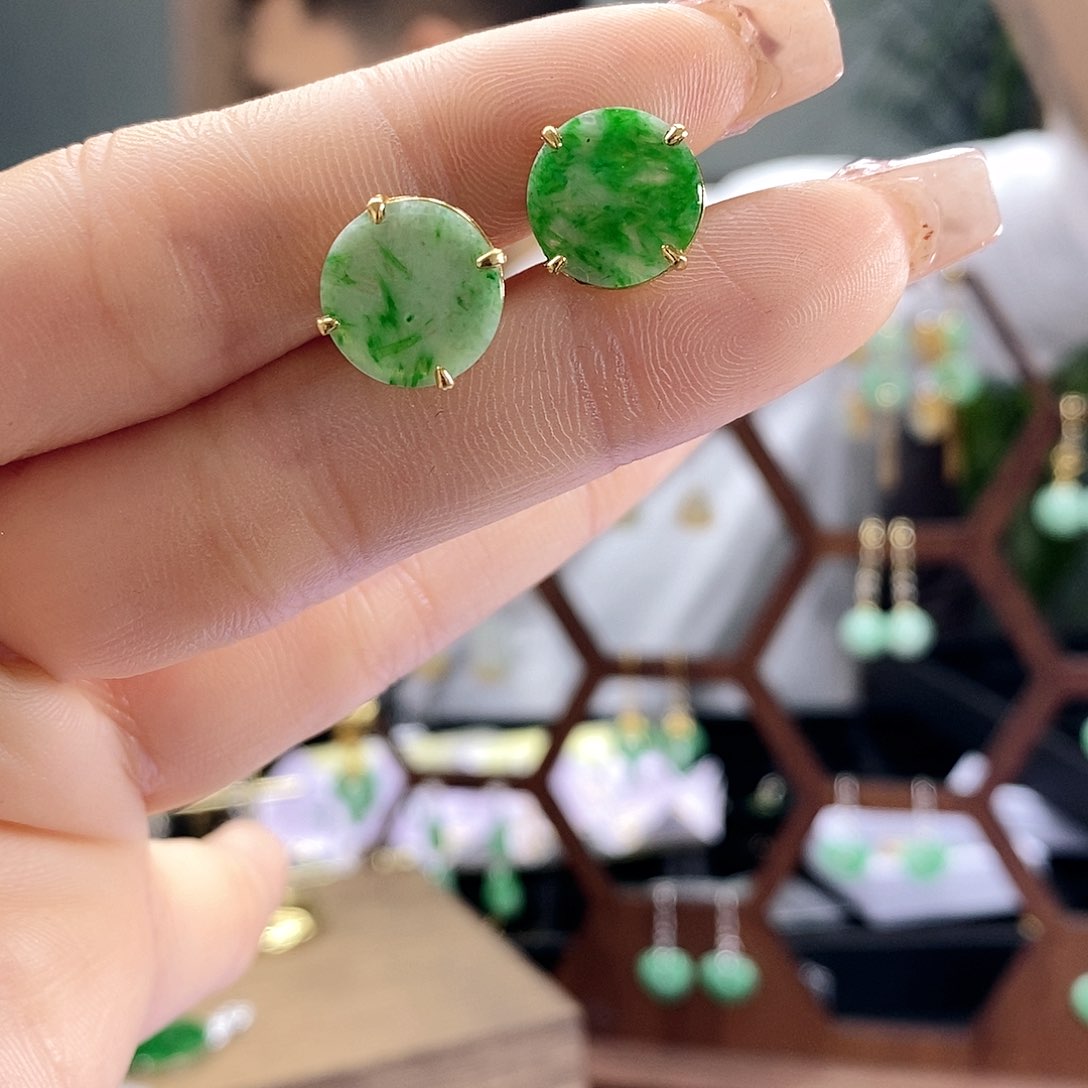 翡翠耳饰银S925镶嵌翡翠